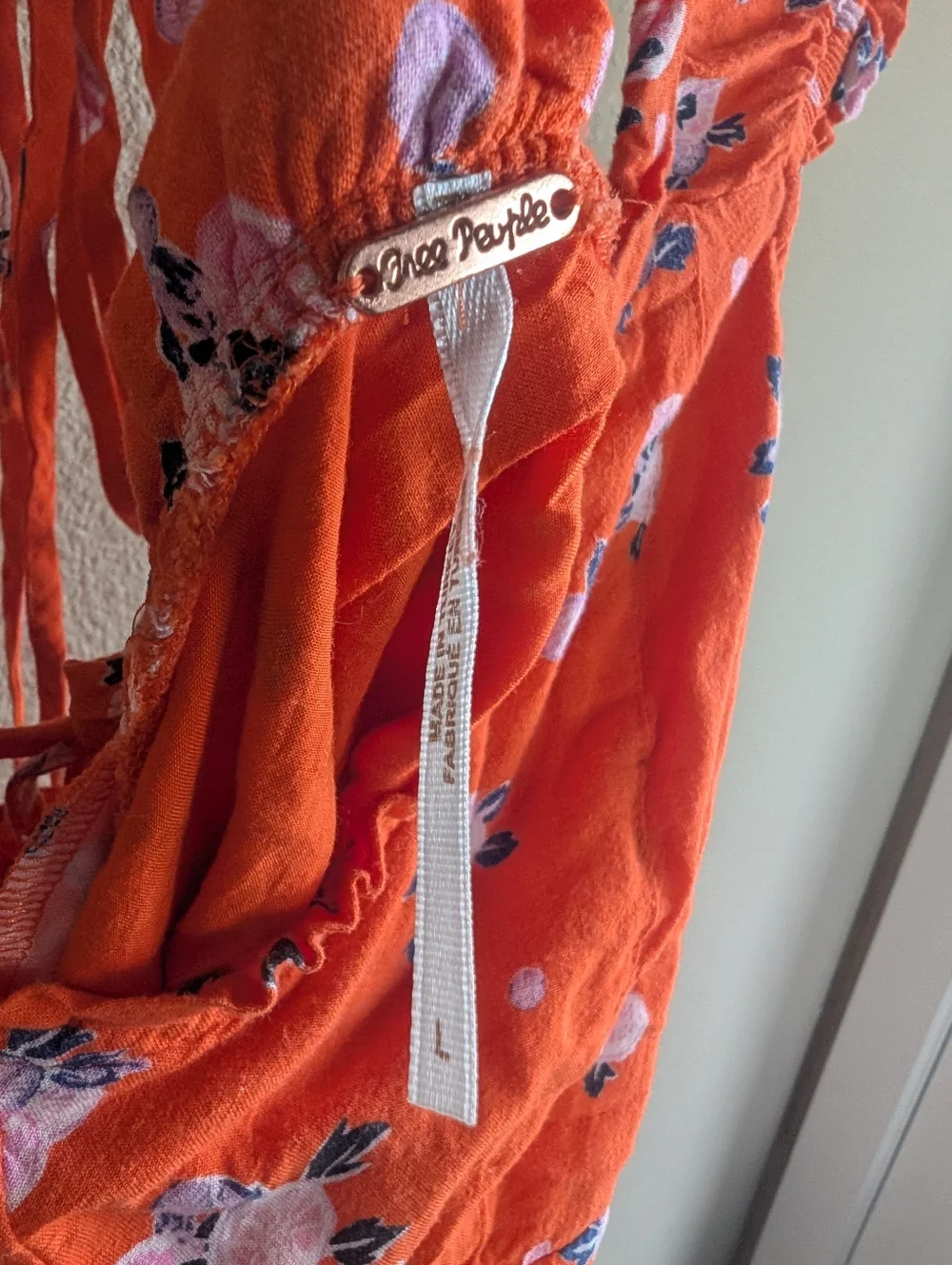 Free People Size Large Like A Lady Orange Floral Ruffle Sundress Open Back Mini - Picture 7 of 9